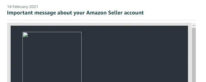 Amazon email confirming a seller account was reinstated (case 7), shared with the client's permission