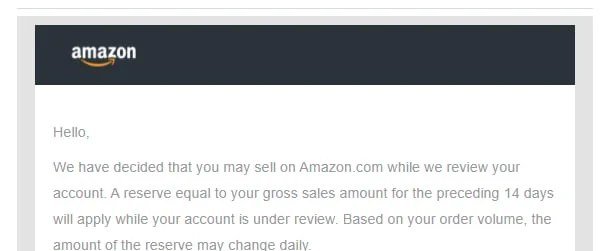 Amazon email confirming a seller account was reinstated (case 9), shared with the client's permission