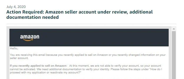 Real Amazon reinstatement notice