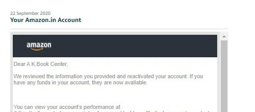 Real Amazon reinstatement notice