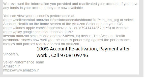 Amazon seller account reinstated, client case 10