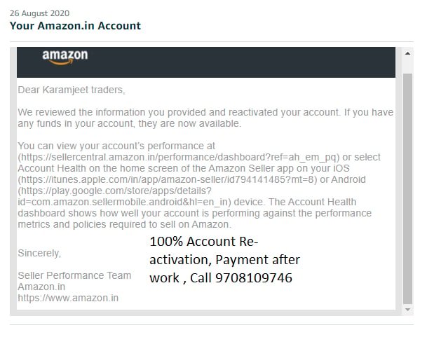 Amazon seller account reinstated, client case 16