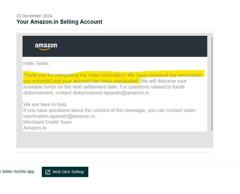 Amazon seller account reinstated, client case 2