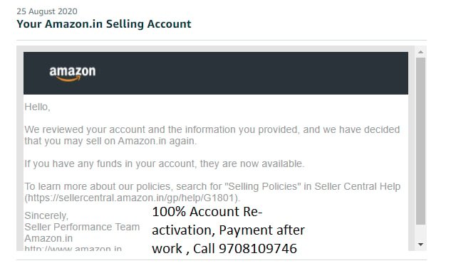 Amazon seller account reinstated, client case 34
