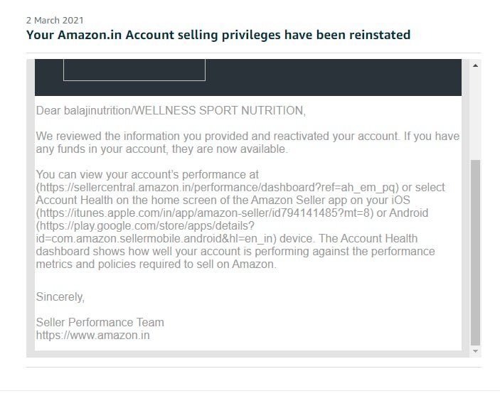 Amazon seller account reinstated, client case 6