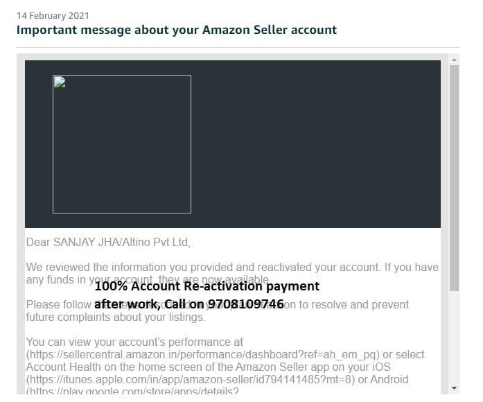 Amazon seller account reinstated, client case 8